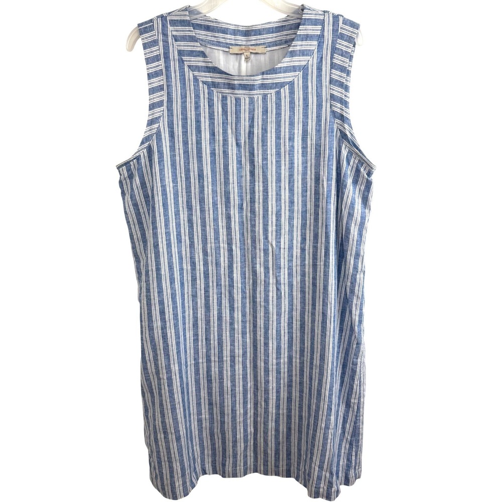 Casacabana Linen‎ Blend Striped Shift Dress Blue Coastal Vacation Summer L